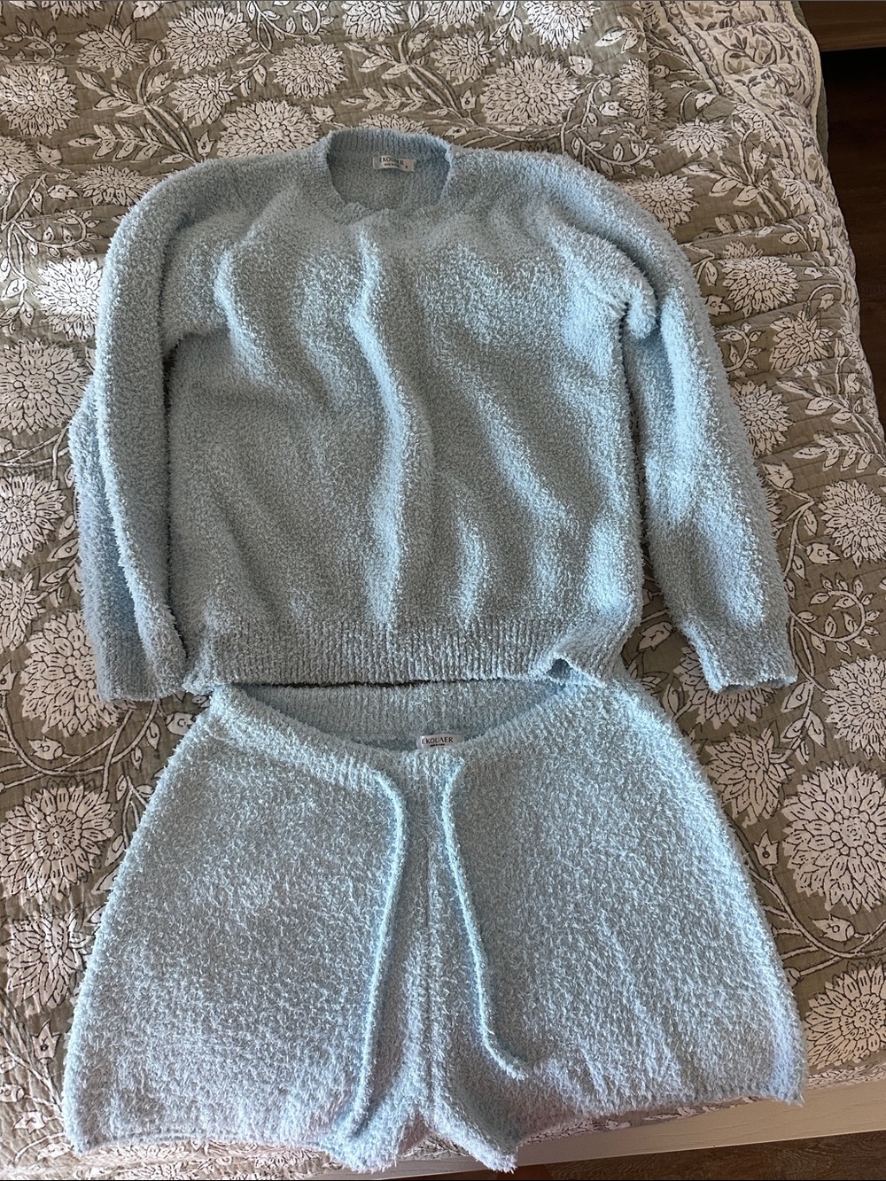 Plush Light Blue Crewneck Sweater and Shorts Set